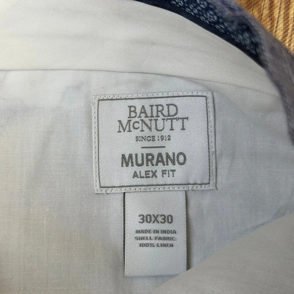 Murano Alex Slim Fit Pants Mens 30x30 Blue Baird McNutt Linen Cuffed Breathable